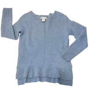 Rachel Zoe Womens 2-Ply Cashmere Pullover Sweater Gray Blue Size M Ribbed Hem